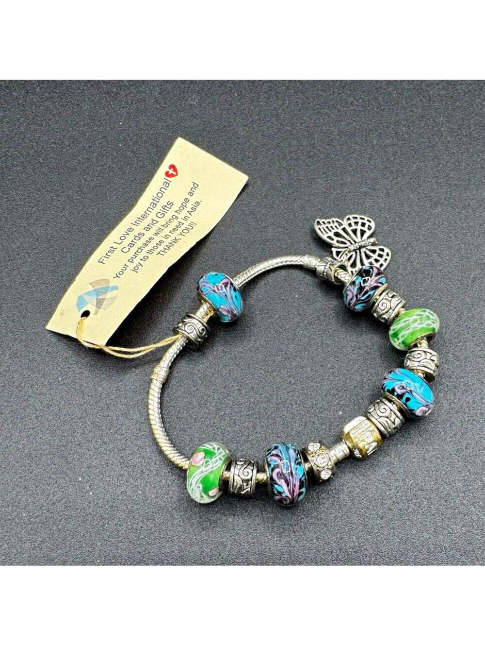Pandora 925 Sterling Silver Charm Bracelet Murano Glass Butterfly 13 Charms